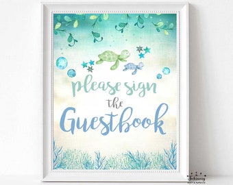 Sea Turtle Baby Shower Decoration Guest Book Sign Guestbook Sign Undersea Boy Baby Shower Decor Decor Sign Printable / Instant Download 1204