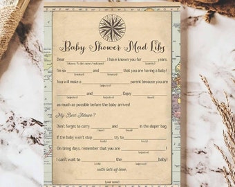 Baby Shower Mad Libs Gra do druku Podróże Przygoda Gra Baby Shower Dookoła świata Gry Baby Shower Chłopiec (INSTANT DOWNLOAD) 1269