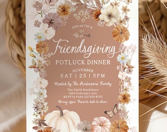 Friendsgiving Invitation: Fall Thanksgiving Potluck Dinner Pumpkin Invite Template 1220TK (1)