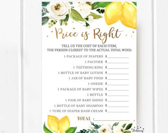 Lemon Price is Right Gender Neutral White Floral Citrus Lemonade Summer Baby Shower Game Games // Instant Download Digital 162V1