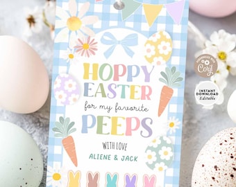 EDYTOWALNE Tagi wielkanocne Hoppy Happy Easter Peeps Tagi Szkoła Dzieci Kościół Tag wielkanocny Do wydrukowania Natychmiastowy szablon do pobrania 10E (9)