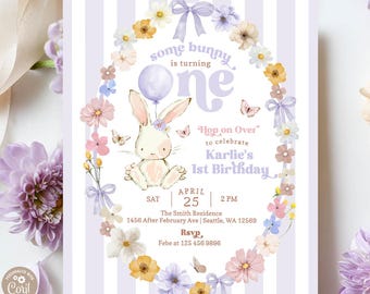 Some Bunny is One First 1st Birthday Invitation: Somebunny Sweet Invite Template 725K2 (1)