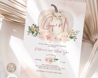 EDITABLE It's a Girl Blush Pink Blush Pumpkin Baby Shower Invitation Boho Baby Shower Invite Printable Instant Download 474V1 (2)
