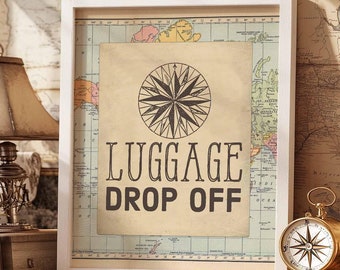 Luggage Drop Off Sign, Travel Adventure Around the World Baby Shower Decor Decorations Boy Printable (Instant Download) 1269