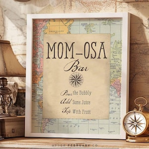 Letrero de barra Mom-Osa, brújula de viaje alrededor del mundo, decoración para baby shower, decoraciones para niño, imprimibles (DESCARGA INSTANTÁNEA) 1269
