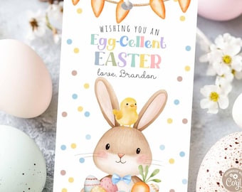 Edytowalna etykieta na prezent dla chłopca z wielkanocnym króliczkiem: etykiety na prezenty z okazji polowania na jajka (szablon do druku) 10E (4)