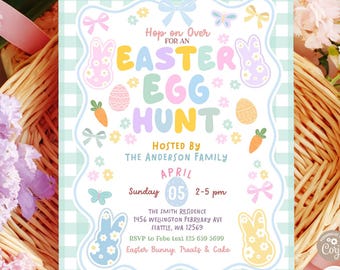Zaproszenie na polowanie na pisanki, szablon zaproszenia na brunch na imprezę Daisy Hop On Over Bunny 52V1 (2)