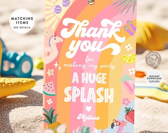 Editable Pool Party Gift Tag Splish Splash Pool Birthday Tag Beach Party Thank You Tags Favor Favours Tags Digital Template 705K2