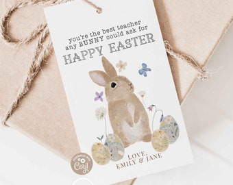 EDYTOWALNY Boho Easter Employees Teacher Appreciation Tag Jesteś najlepszym nauczycielem, o jakim mógłby marzyć każdy króliczek Do wydrukowania Natychmiastowe pobieranie 106V1 (4)
