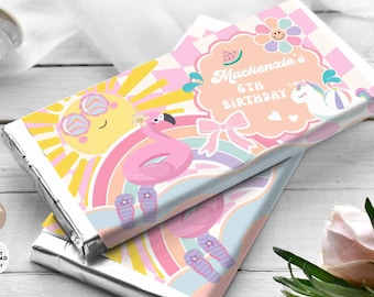 EDYCJA Dziewczyna Słońce Urodziny Słońce Lato Tęcza Chmura Czekoladowy batonik Cukierek Opakowanie Etykieta Szablon Do Wydrukowania Natychmiastowe Pobranie 631K1