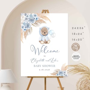 MODIFICABILE Boho Bear Baby Shower Segno di benvenuto Ragazzo Teddy Bear Boho Baby Shower Segno di benvenuto Modello stampabile Download istantaneo 400V1