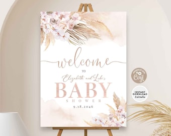 Rosa Pampasgras Babyparty Sprinkle Willkommensschild: Mädchen Boho Shower Willkommensschild Printable Vorlage 411V1