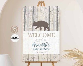 EDITABLE Woodland Bear Baby Shower Welcome Sign Shower Sign Baby Brunch Sprinkle Decor Decoration Printable Template Instant Download 947V2