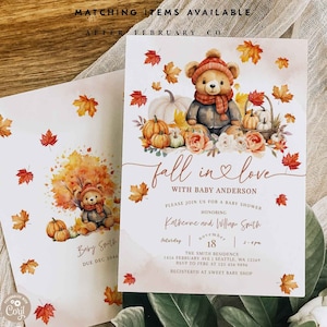 BEWERKBARE herfst pompoen teddybeer genderneutraal verliefd baby shower uitnodiging pompoen uitnodigen afdrukbare Instant Download 435V1 (1)