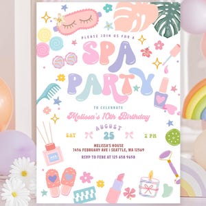 Editable Spa Party Birthday Invitation Summer Girls Spa Glam Birthday Phone Invite Digital Inviotes Invite Template 386K1 (7)