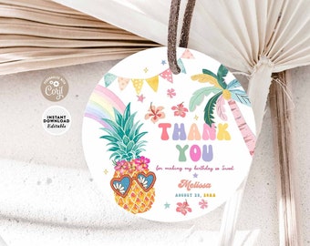 EDYTOWALNY Tropikalny Hawajski Aloha Baby Shower Dekoracja Basen Urodziny Okrągła Etykieta Okrągła Etykieta Wydrukuj Szablon Natychmiastowe Pobranie 1551K1