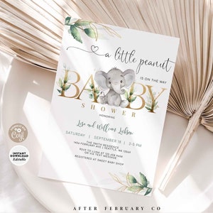 MODIFICABILE Verde oro Genere neutro Elefante Baby Shower Invito Ragazzo Ragazza Genere neutro Invito modello Download immediato 1302V1 (2)