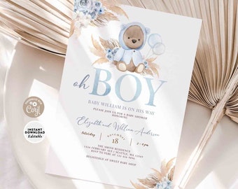Oh Boy Blue Teddy Bear Baby Shower Invitation: Bearly Wait Invite Template 400V1 (8)