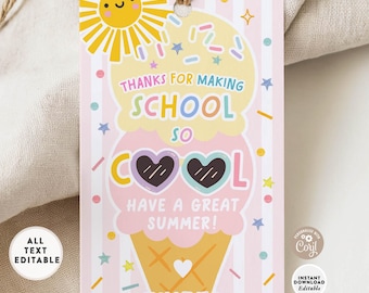 Plantilla imprimible de etiqueta de regalo de fin de curso para estudiantes con diseño de helado de verano (9-2)
