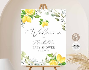 EDITABLE Lemon Baby Bridal Shower Welcome Sign Summer Party Yellow Lemon Citrus Baptism Printable Template Instant Download 150R1 / 150V1