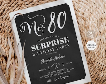 Surprise 80th Birthday Invitation: Editable Men Women Modern Birthday Invite Template 321