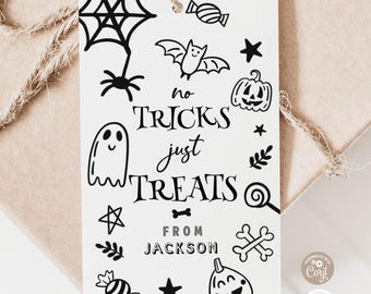 Plantillas imprimibles de dulces de Halloween editables: Niño, Niña, Sin trucos, Solo dulces 378 (1)