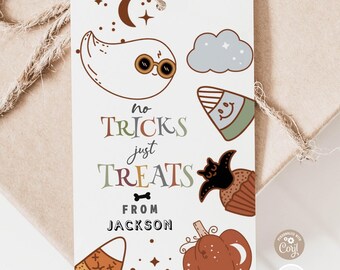 Editable Halloween Treat Tags: Boy No Tricks Just Treats Printable Template 181 (1)