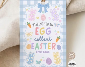 Edytowalne etykiety na prezenty wielkanocne: Etykiety na smakołyki w kształcie króliczka do druku (szablon do pobrania w wersji cyfrowej) 52 (1-1)