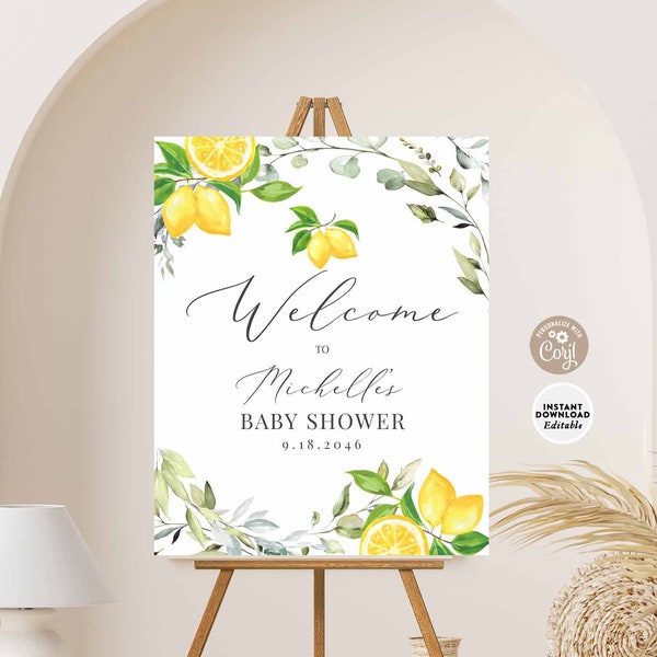 EDITABLE Lemon Baby Bridal Shower Welcome Sign Summer Party Yellow Lemon Citrus Baptism Printable Template Instant Download 150R1 / 150V1