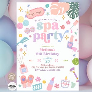 Editable Spa Party Birthday Invitation Summer Girls Spa Glam Birthday Phone Invite Digital Inviotes Invite Template 386K2 (1)
