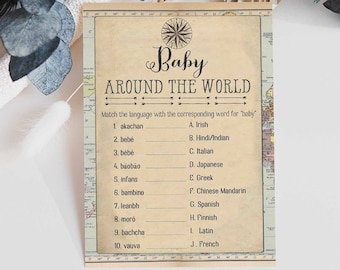 Baby Around the World Travel Adventure Baby Shower Games Printable Around the World Baby Shower Games Boy (INSTANT DOWNLOAD) No.1269