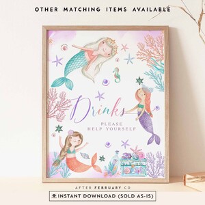 Mermaid Splash Drinks Sign Birthday Pool Party Decoration Sign Signs Mermaid Birthday Decor Signs Printable Instant Download 326K1
