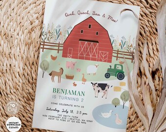 Editable Boy Farm Animals Invitation Petting Zoo Barn Birthday Calling All Party Animals Birthday Invite Template Instant Download 174K1 (2)