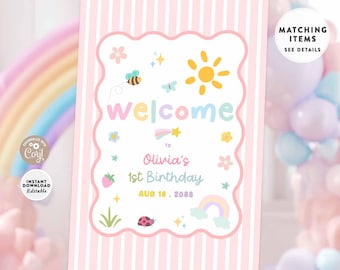 Fun To Be One Welcome Sign Birthday Party Park Summer Outdoor Invite Template 659K1 (1-1)