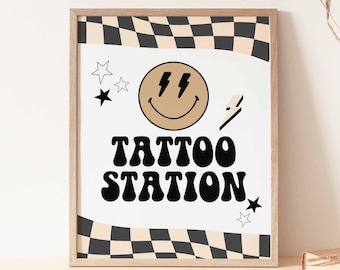 Smile Face Tattoo Station Sign: One Happy Dude 1st First Birthday Decor Download 104K2