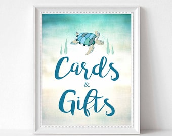 Sea Turtle Under the Sea Cards and Gifts Sign Boy Baby Shower Sprinkle Decor Decorations Signs Printable Instant Download 1012