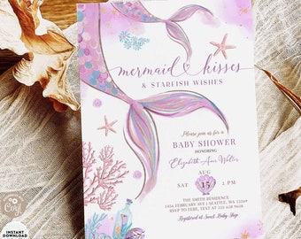 Editable Mermaid Baby Shower Invitation: Undersea Baby Girl Invite Template 332V1 (2)