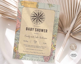 Editable Adventure Baby Shower Around the World Baby Sprinkle Vintage Travel Baby Shower Invite Printable Template Instant Download 1269 (1)