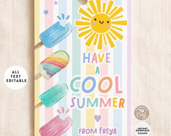 Cool Summer Popsicle Student Kids End of School Gift Tag Printable Template 647 (24-1)