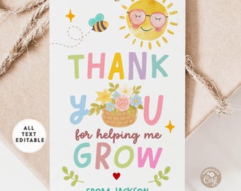 Teacher Appreciation Gift Tag: Grown Plant Flower Thank You Tag Template 647 (3-1)