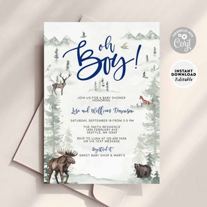 EDITABLE OH BOY Baby Shower Invitation Boy Navy Sage Forest Hunting Tree Baby Shower Invite Template Instant Download 941V2 (2)