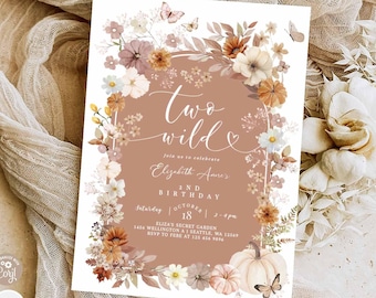 Fall Pumpkin Two Wild 2nd Birthday Invitation: Pumpkin Invite Template 1220K1 (2)