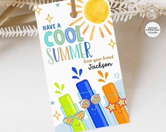 Etiqueta de verano para niños con helado: Plantilla digital imprimible de etiquetas de fin de curso para profesores y alumnos 595TAG (3-2)