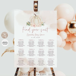 BEWERKBARE BohoFall Pumpkin Baby Shower zitplaatsen grafiek teken meisje Boho Baby Shower afdrukbare sjabloon Instant Download 474V1