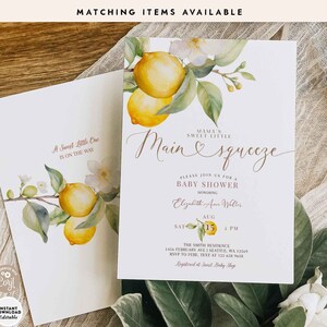Bearbeitbare Mama&#39;s Main Squeeze Citrus Lemon Babyparty-Einladung, geschlechtsneutrale Paar-Duscheinladung, druckbarer Sofort-Download 924V1 (2