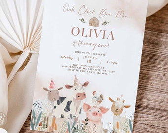 Editable Boho Farm Animal Birthday Invitation: Pig Cow Sheep Goat Invite Template 198K1 (2)