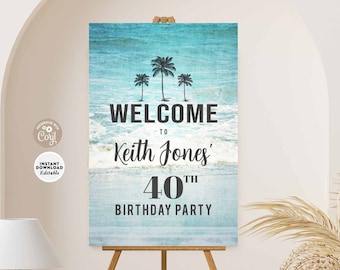 EDITABLE Tropical Plum Tree Birthday ANY EVENT Welcome Sign Beach Pool Ocean Birthday Welcome Sign Printable Template Instant Download 180V1