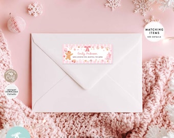 Christmas Pink Ribbon Avery 5160 Return Address Label: Sticker Printable Template 565K1 (1)
