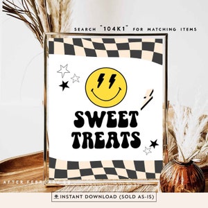 Smile Face Sweet Treats Sign One Happy Dude Birthday Decoration Decor Sign Cyfrowy wydruk Natychmiastowe pobranie SPRZEDAWANE TAKIE JAK JEST 104K1