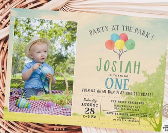 EDITABLE Park Birthday Photo Birthday Invite Girl Boy Colorful Watercolor Balloon Birthday Printable Template Instant Download 210K1 (1)